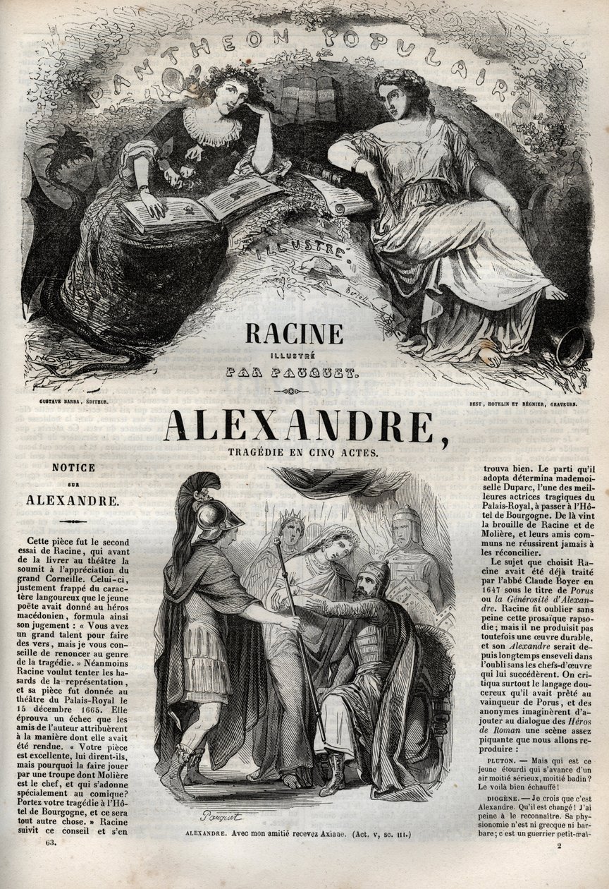 Alexander der Große Tragödie in fünf Akten - Gravur in „Werke von Jean Racine“ illustriert von Pauquet und mit einer Notiz von Emile de La Bedolliere - 1851 von Hippolyte Louis Pauquet