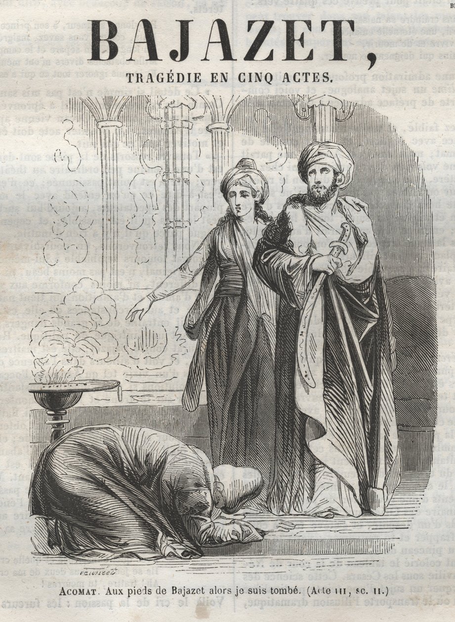 Bajazet Tragödie in fünf Akten von Jean Racine - Gravur in „Oeuvres de Jean Racine“ illustriert von Pauquet und mit einer Notiz von Emile de La Bédollière - 1851. von Hippolyte Louis Pauquet