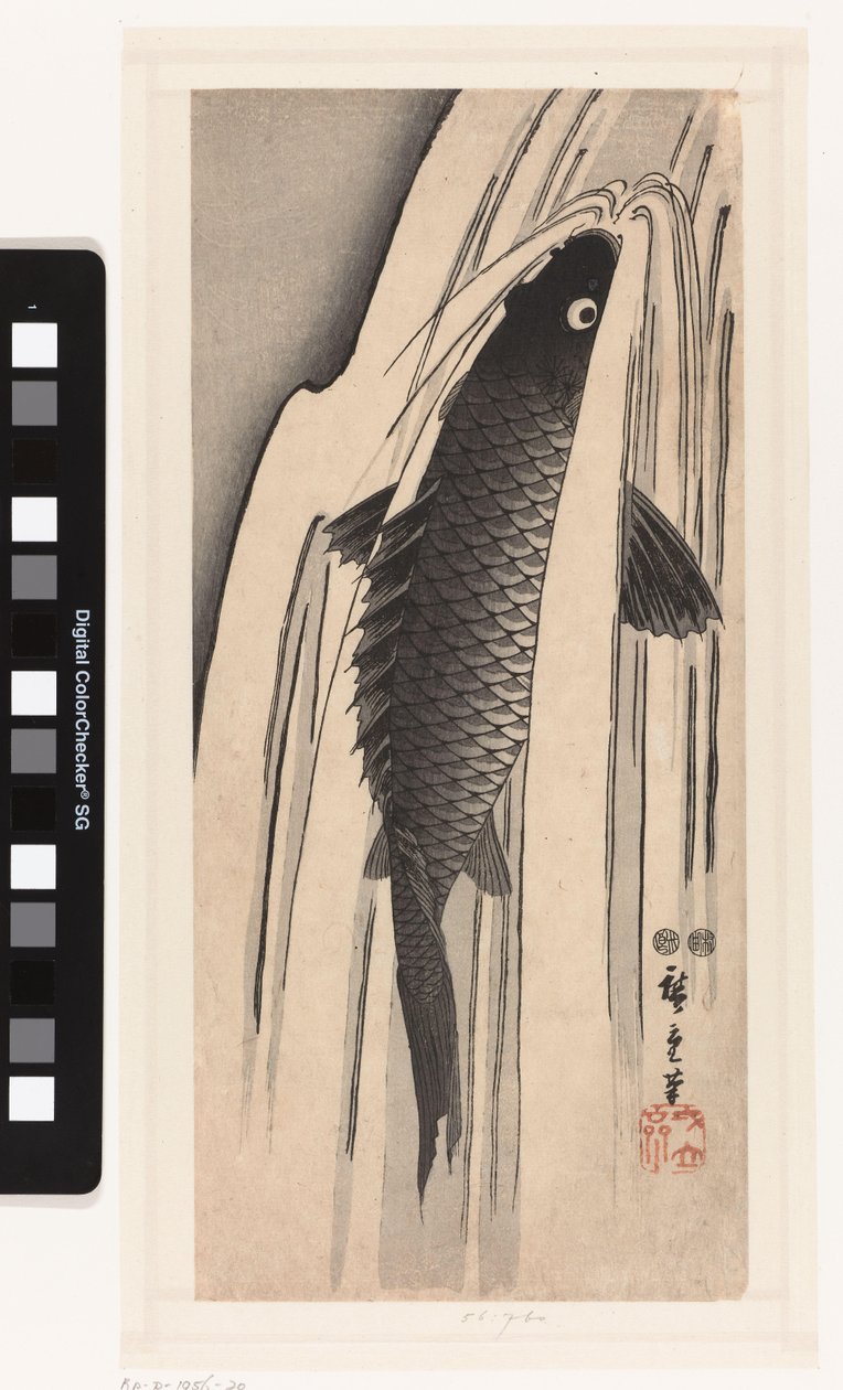 Karpfen schwimmt gegen einen Wasserfall von Hiroshige (I) , Utagawa