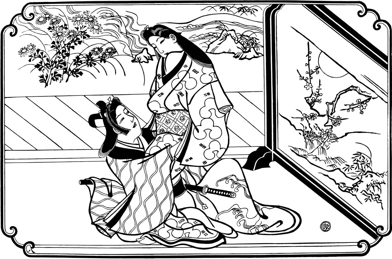 Hinter dem Bildschirm, 1680er Jahre von Hishikawa Moronobu