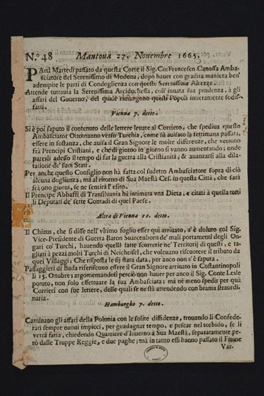 Gazzetta di Mantova - älteste italienische Zeitung, 1665 von Historic Object