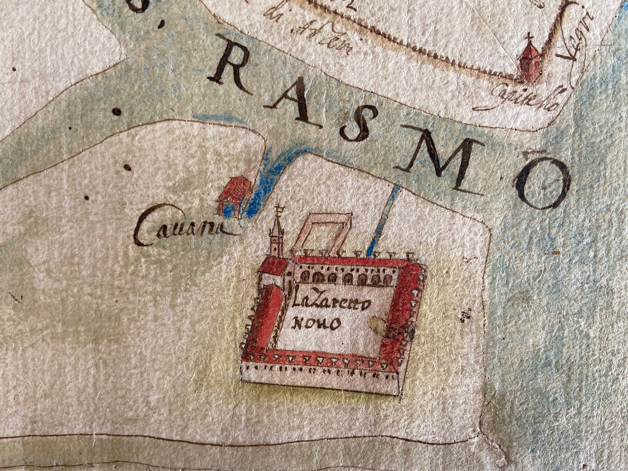 Lazzaretto Nuovo auf einer Karte des 17. Jahrhunderts von Historical Document.