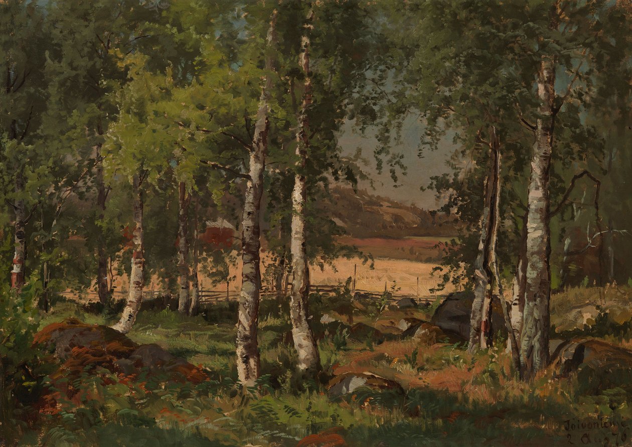 Landschaft mit Birkenhain und Roggenfeld von Hjalmar Munsterhjelm
