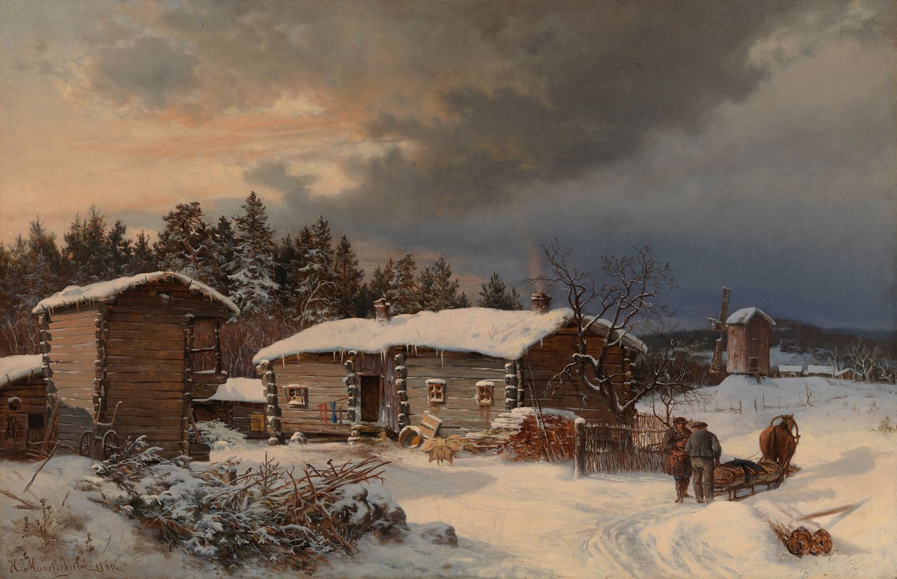 Winterlandschaft mit Bauernhaus in Häme von Hjalmar Munsterhjelm