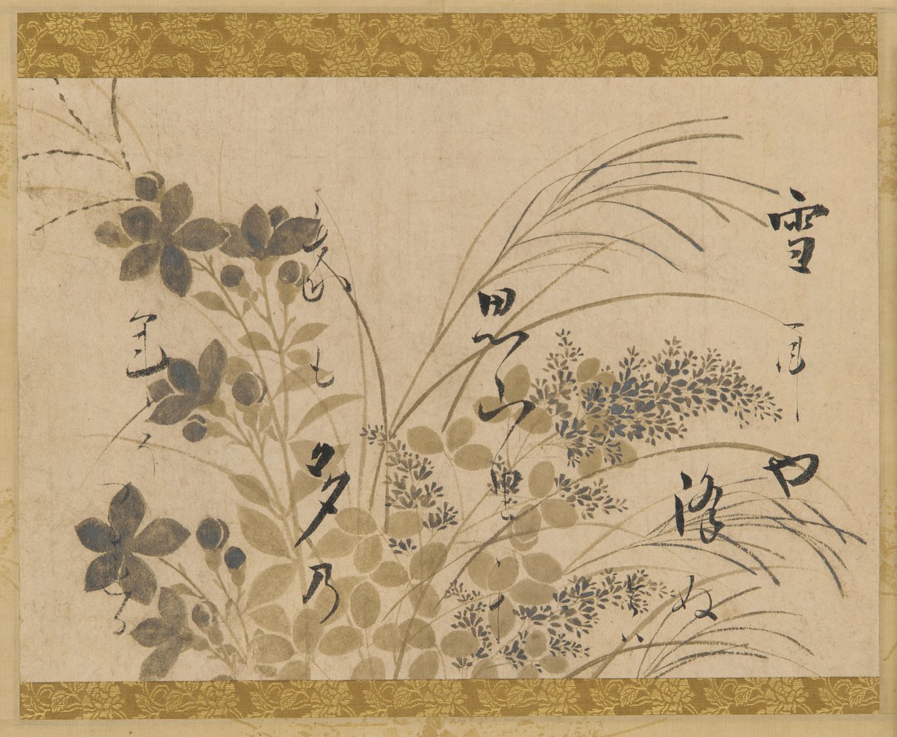 Blumen, Gräser und ein Gedicht, Edo-Periode, 1615-1637 von Hon