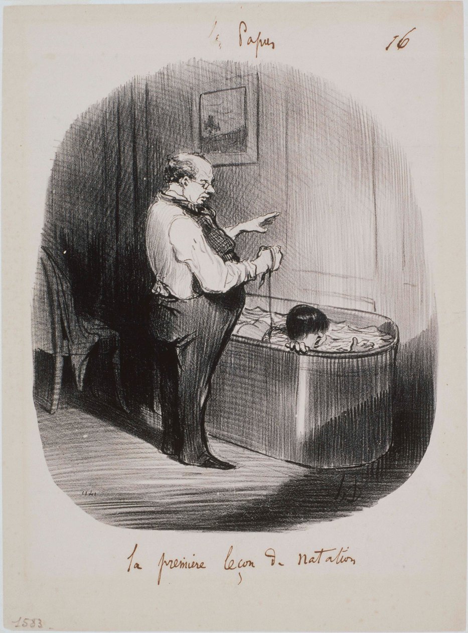 Die Väter - Die erste Schwimmstunde von Honoré Daumier