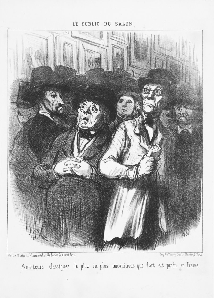 Liebhaber der klassischen Kunst sind immer mehr davon überzeugt, dass die Kunst in Frankreich verloren ist, 1852 von Honoré Daumier