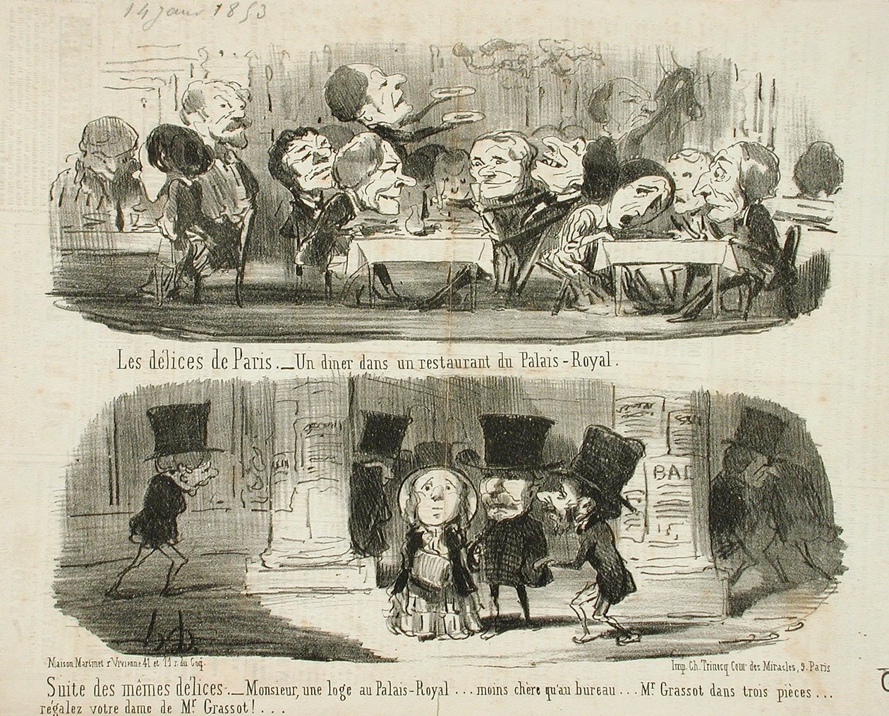Ein Abendessen im Restaurant des Palais-Royal; Fortsetzung der gleichen Freuden von Honoré Daumier