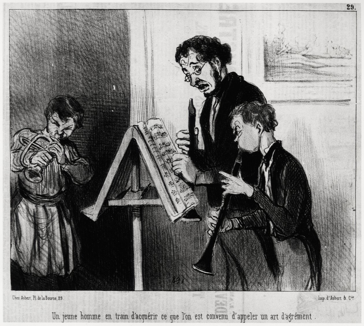 Ein junger Mann, der das sogenannte Kunst des Kartierens erlernt. Illustration von Honore Daumier (1808-1879), veröffentlicht in den Nachrichten in „Charivari“, datiert 4. Juni von Honoré Daumier