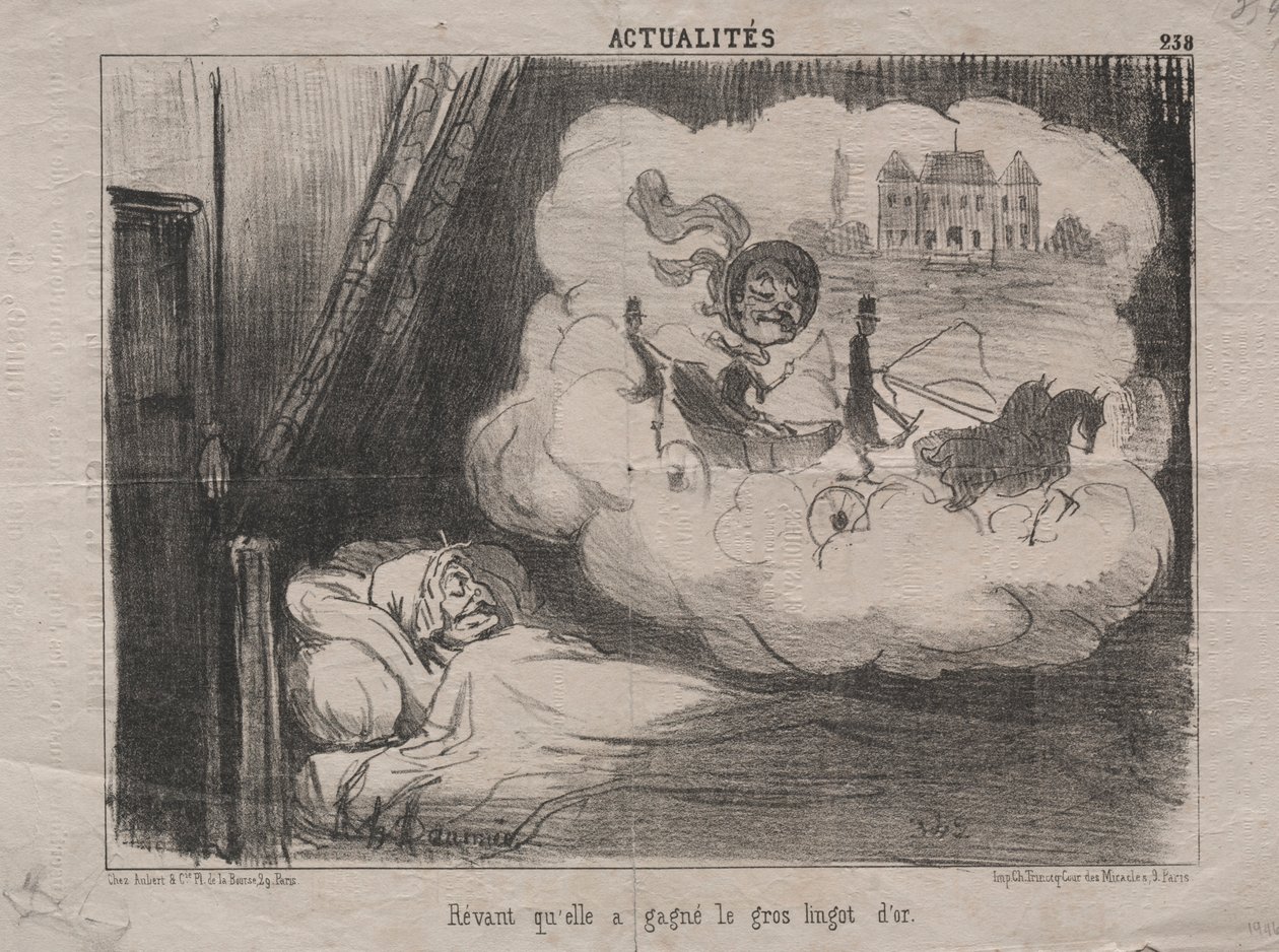 Actualities Nr. 238: Träumend, dass sie viele Goldbarren gewonnen hatte, 1851 von Honoré Daumier