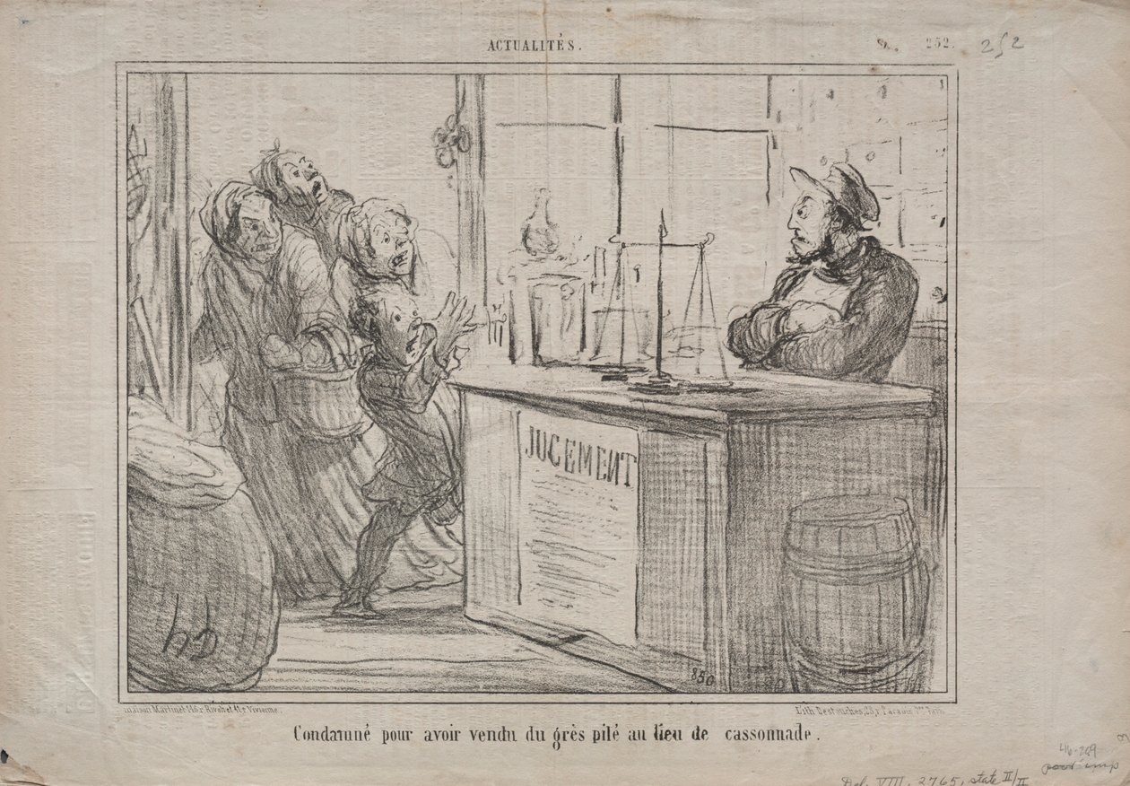 Tatsachen Nr. 252: Verurteilt, weil er einen Sandhaufen anstelle von feuchtem braunem Zucker verkauft hat, 1855 von Honoré Daumier