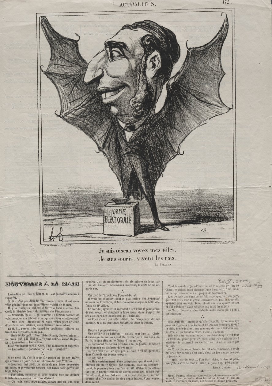 Actualities Nr. 62: Ich bin ein Vogel, sieh meine Flügel.., 1869 von Honoré Daumier