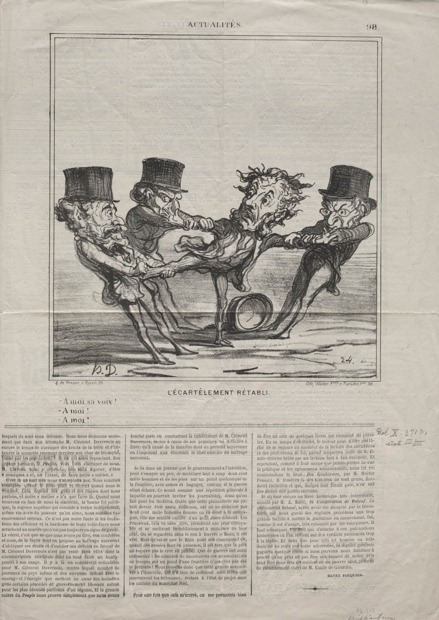 Actualities Nr. 98: Die Wiedereinführung der Vierteilung, 1869 von Honoré Daumier