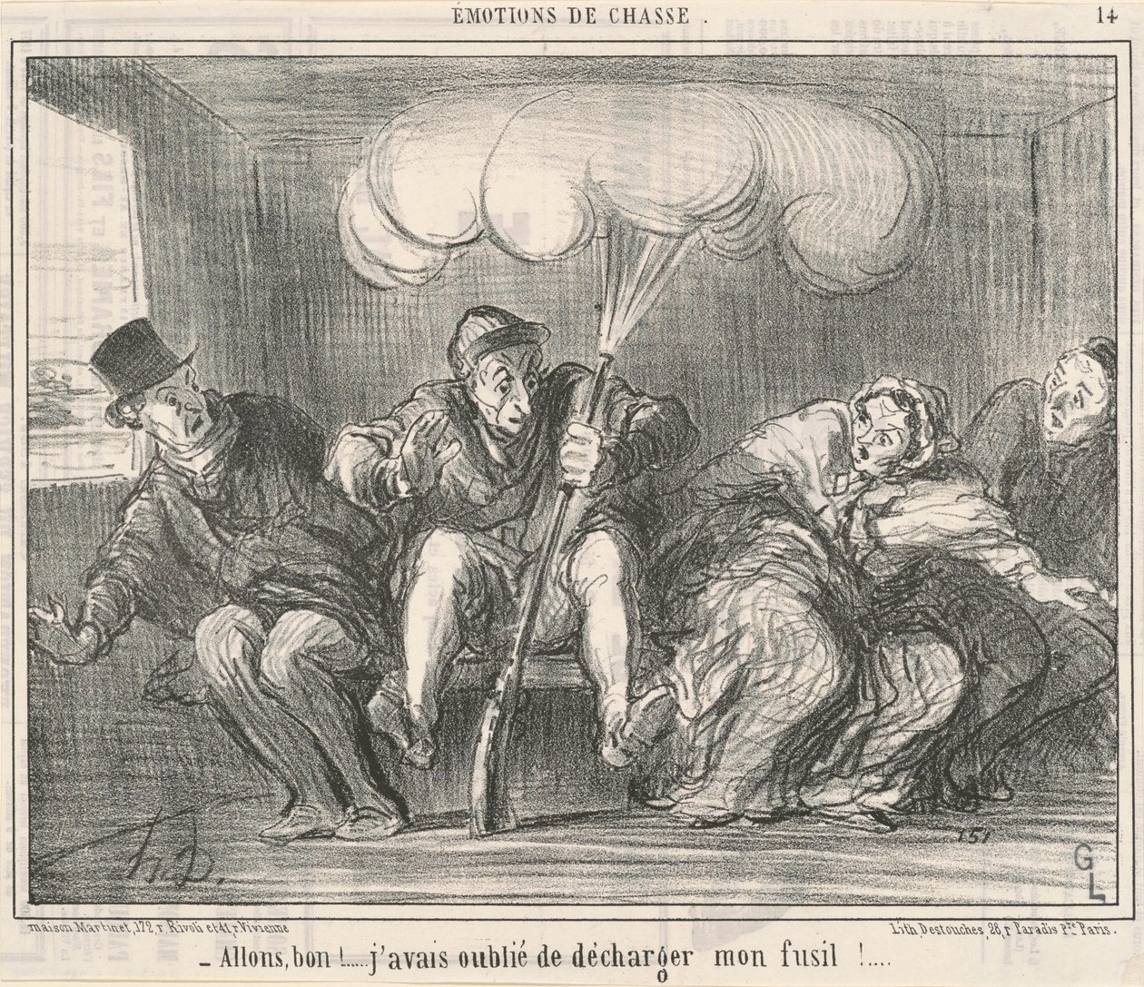 Allons Bon! Ich habe vergessen, mein Gewehr zu entladen! von Honoré Daumier