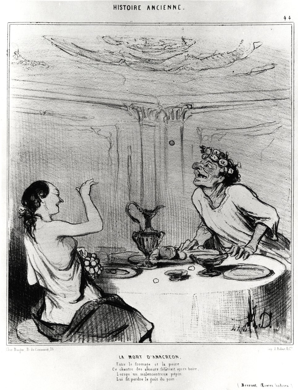 Der Tod von Anacreon, Karikatur zur Illustration eines Auszugs aus den badinen Werken von Jacques-Benigne Bossuet (1627-1704) von Honoré Daumier
