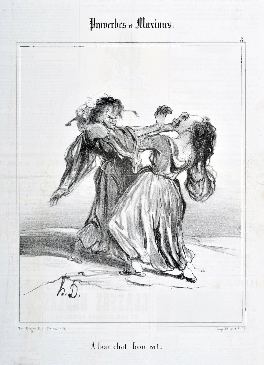 Werk von Honore Daumier (1808-1879). Charivari stammt aus dem Jahr 1840: Serie PROVERBES ET MAXIMES A bon chat bon rat MUSEE DES BEAUX ARTS - PALAIS LONGCHAMP, MARSEILLE von Honoré Daumier