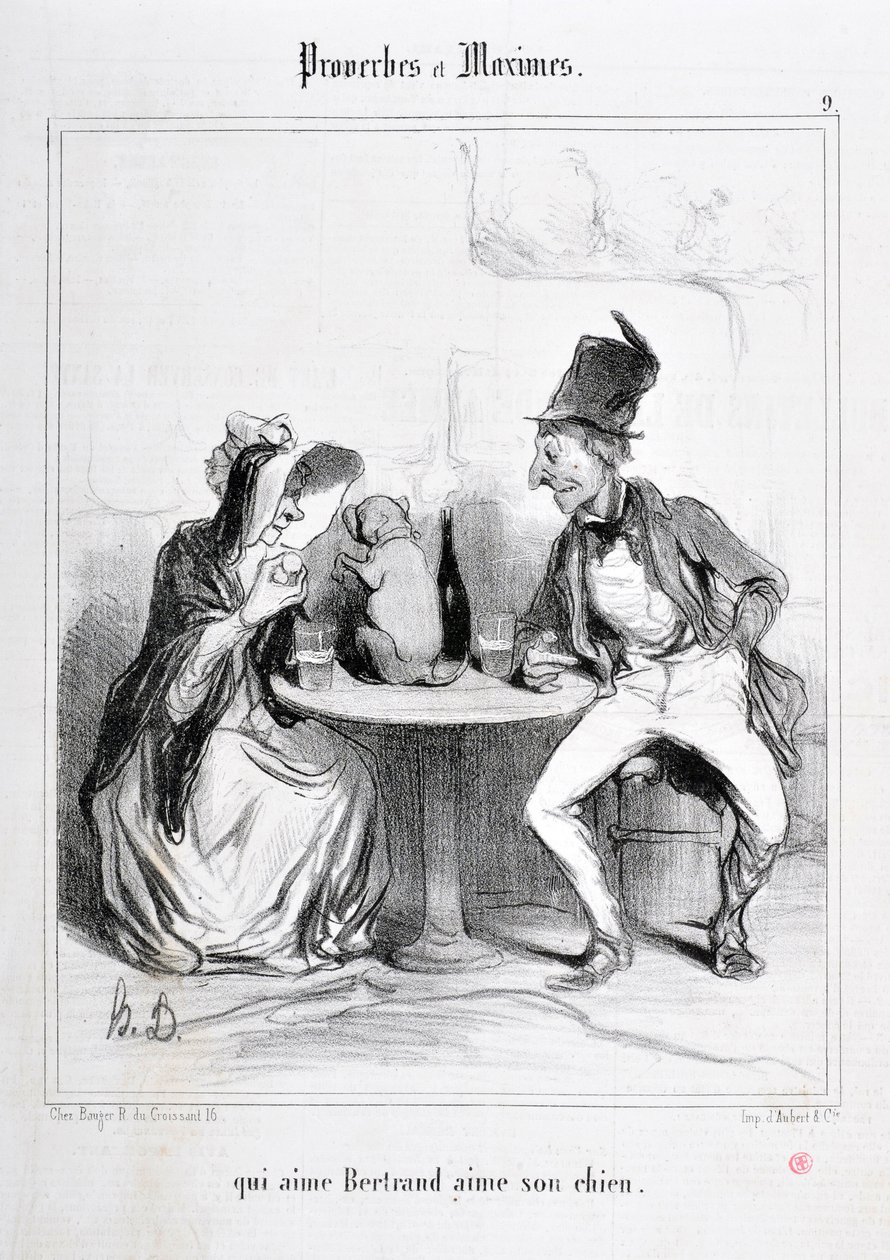 Werk von Honore Daumier (1808-1879). Charivari aus dem Jahr 1840: Serie PROVERBES ET MAXIMES „qui aime Bertrand aime son chien“ MUSEE DES BEAUX ARTS - PALAIS LONGCHAMP, MARSEILLE von Honoré Daumier
