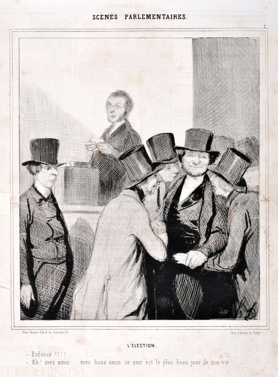 Die Wahl - Schwimmen!!! - Ah meine Freunde, meine guten Freunde, heute ist der schönste Tag meines Lebens! von Honoré Daumier