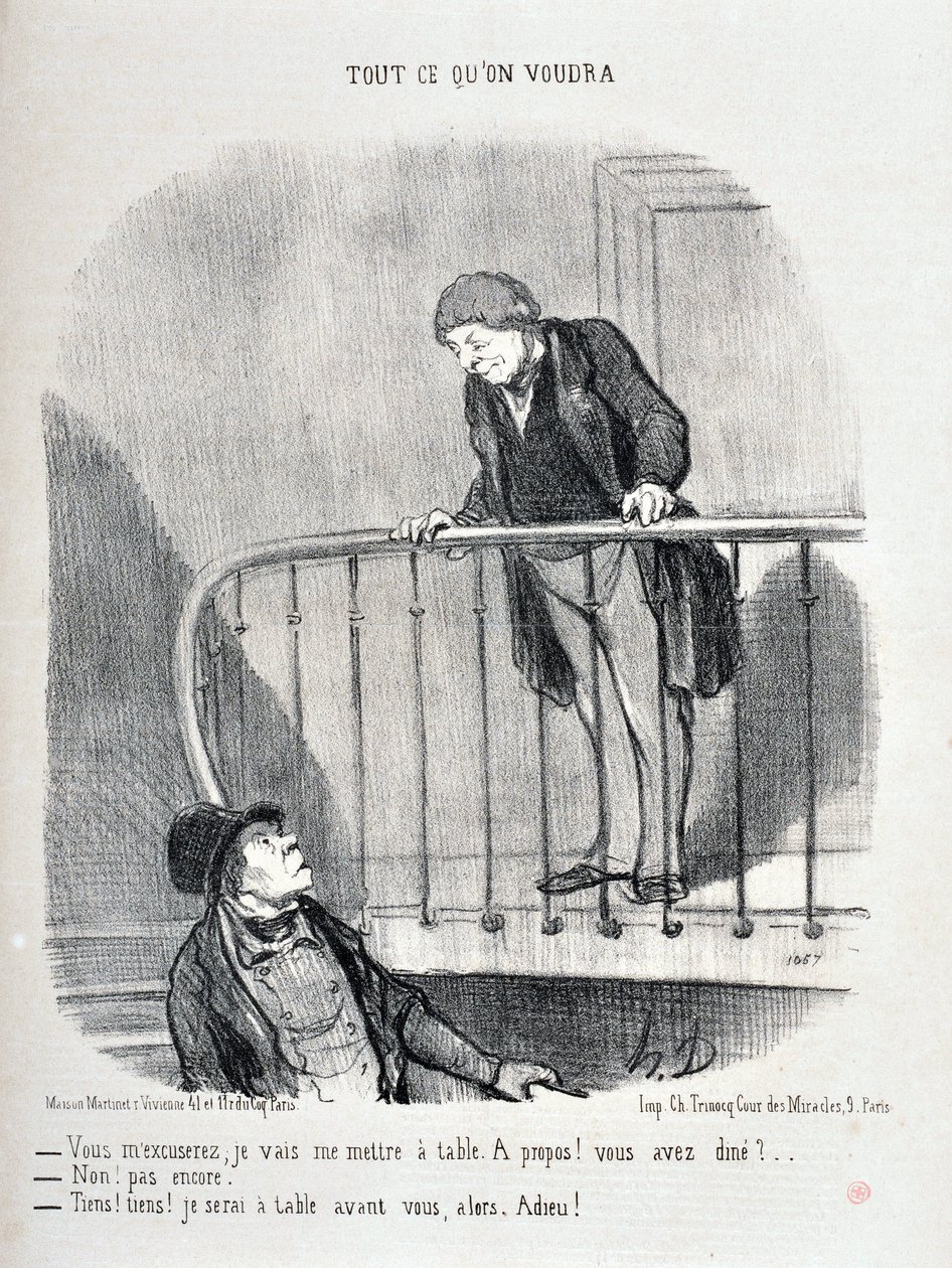 Entschuldigen Sie, ich setze mich an den Tisch. Haben Sie schon gegessen? - Nein, noch nicht. - Gut, ich werde vor Ihnen am Tisch sein von Honoré Daumier