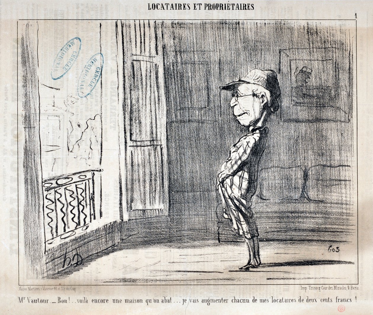 Herr Vautour - Gut!... Das ist ein weiteres Haus, das abgerissen wird... Ich werde die Miete meiner Mieter um zweihundert Francs erhöhen! von Honoré Daumier