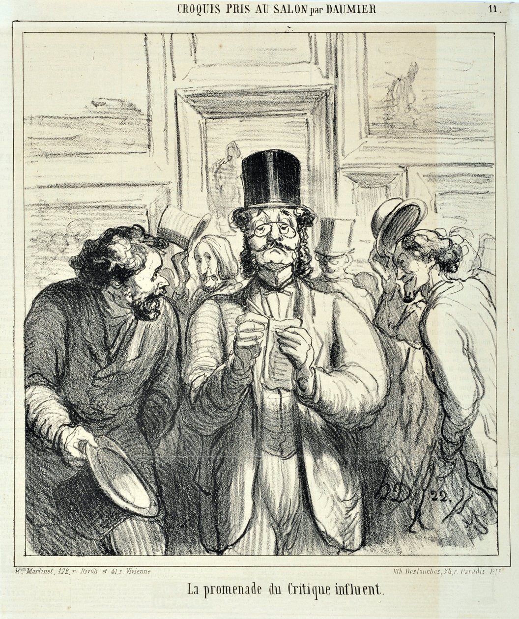 Charivari von 1865: Serie Sketches Taken at the Salon. Der Spaziergang des einflussreichen Kritikers. MUSEE DES BEAUX ARTS - PALAIS LONGCHAMP, MARSEILLE von Honoré Daumier