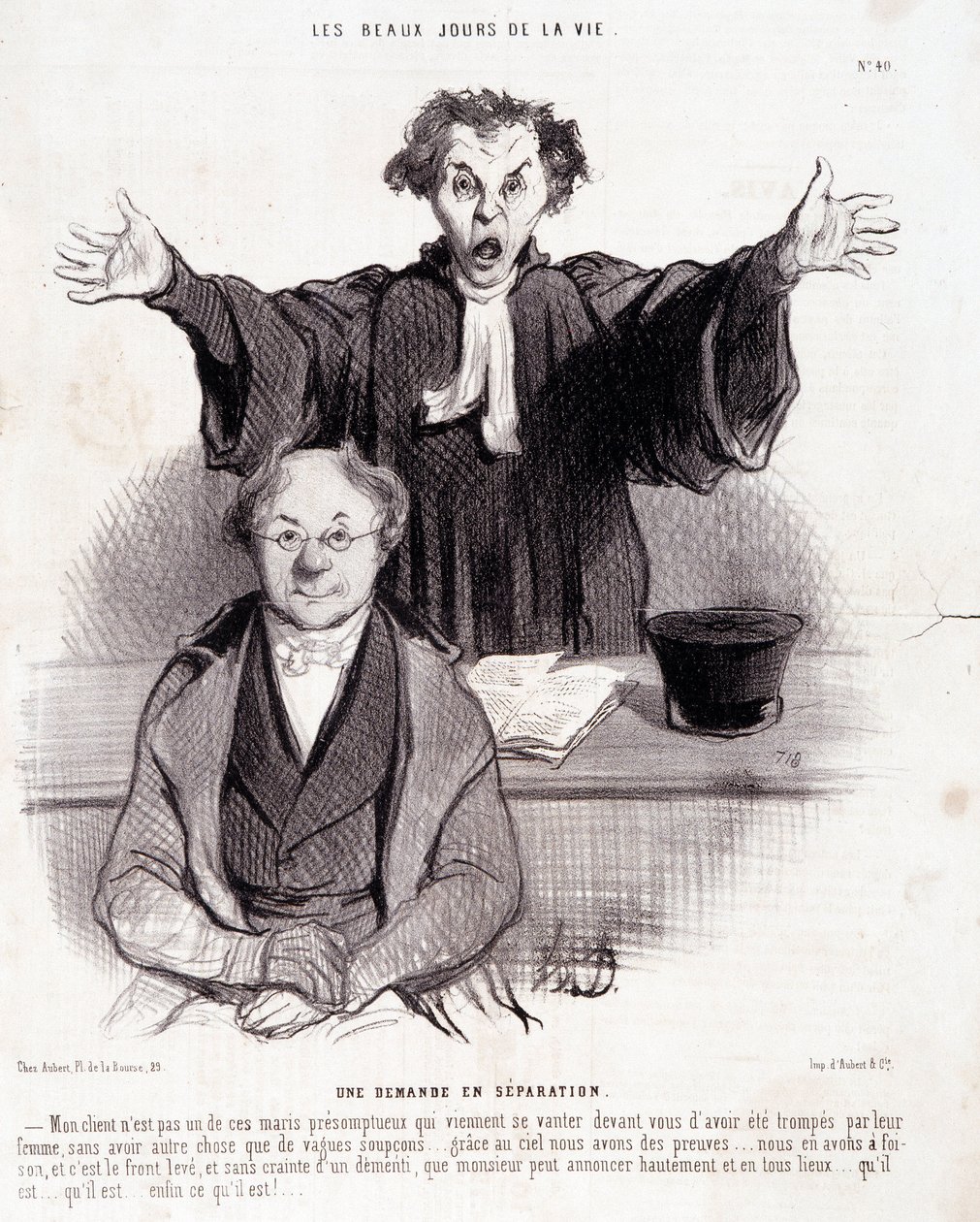 Karikatur über Scheidungen. Serie „Die schönen Tage des Lebens“: „Ein Antrag auf Trennung...“ von Honoré Daumier