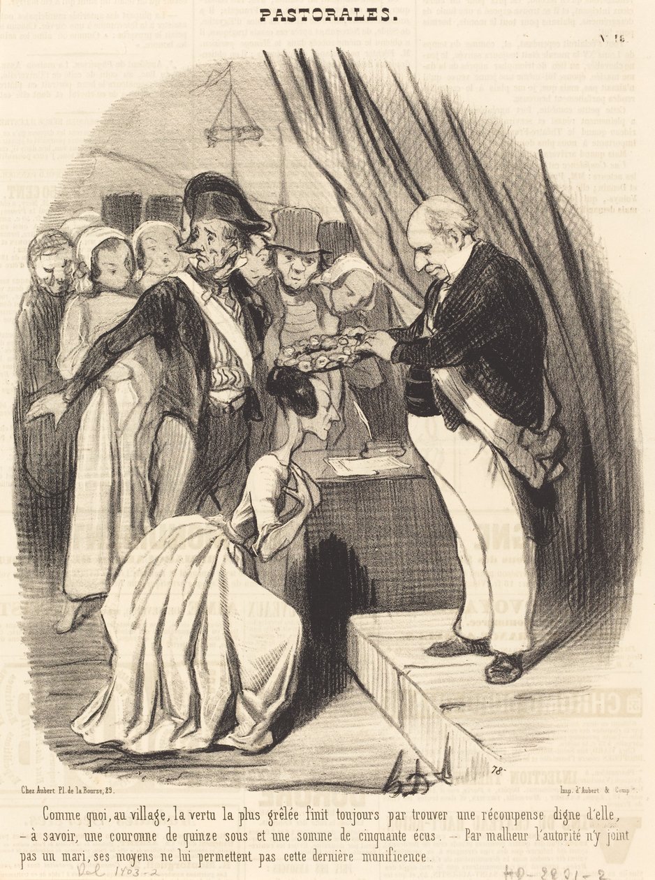 Wie im Dorf die Tugend am meisten gelobt wird... von Honoré Daumier