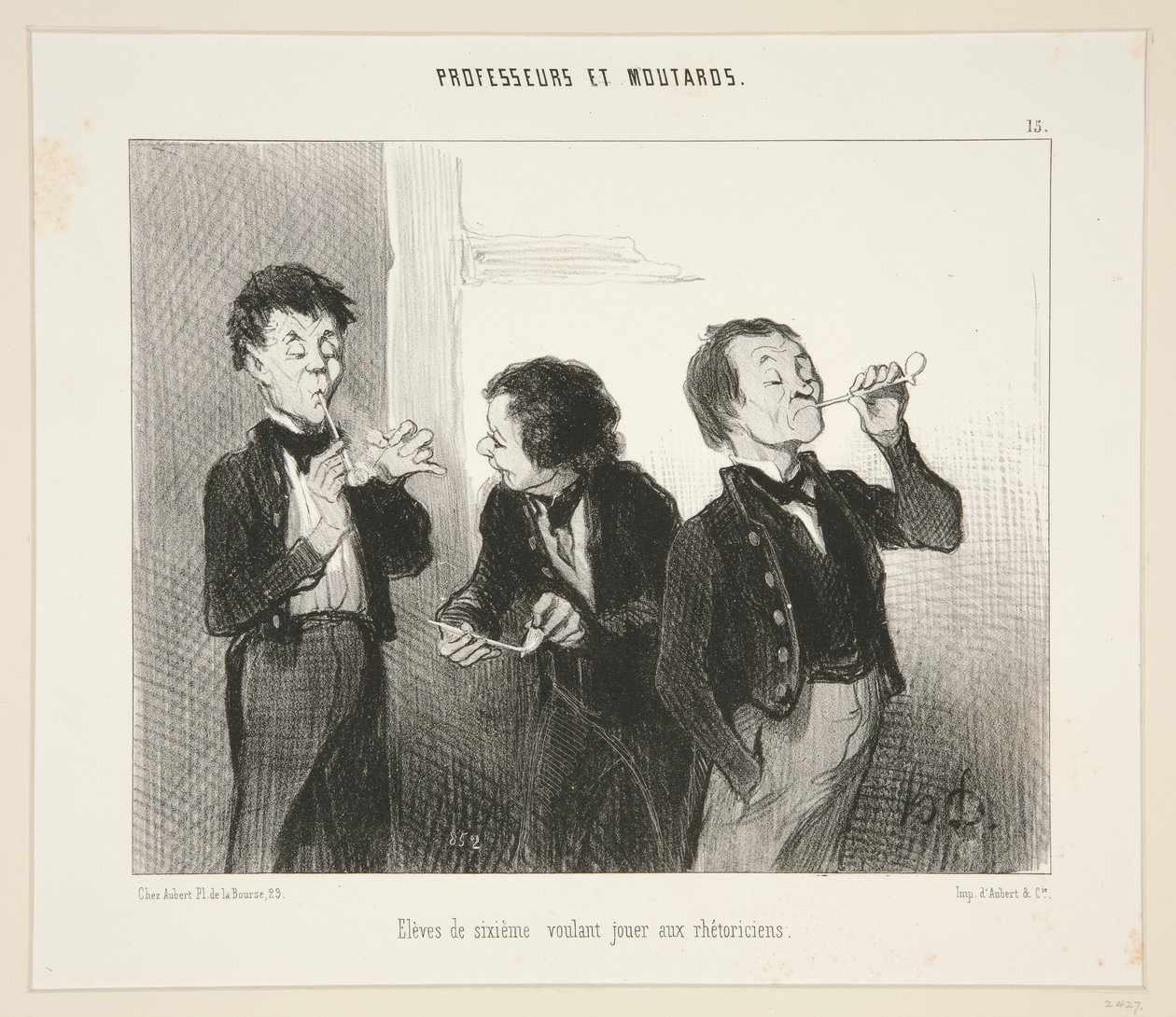 Schüler der sechsten Klasse wollen Rhetoriker spielen; #15 von Profeseurs et Moutards von Honoré Daumier