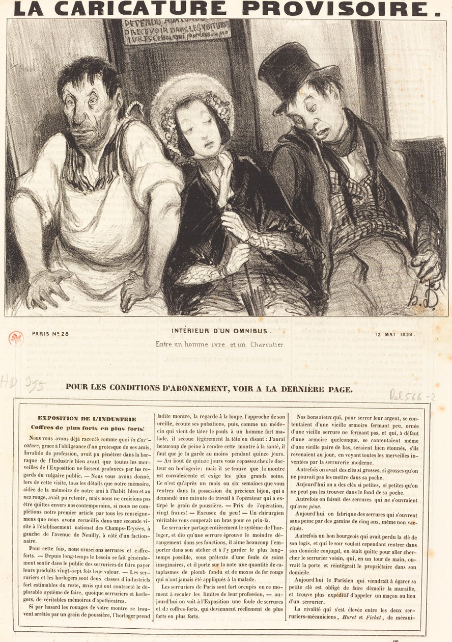 Innenraum eines Omnibusses von Honoré Daumier