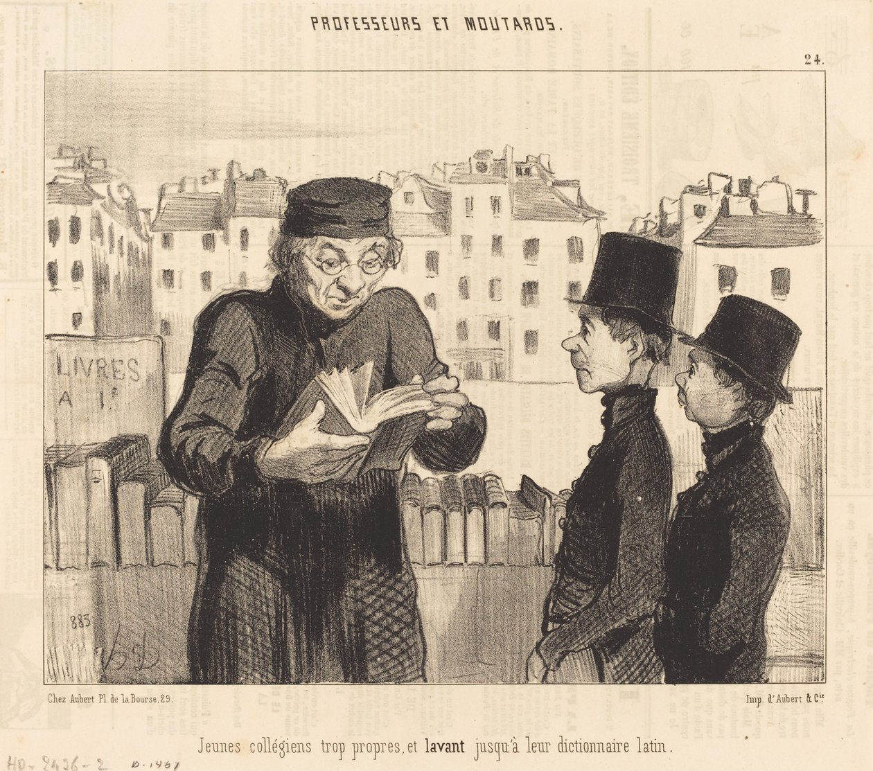 Junge Schüler... waschen sogar ihr lateinisches Wörterbuch von Honoré Daumier