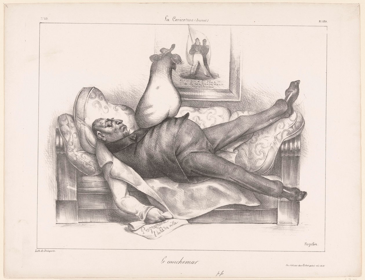 Karikatur von Gilbert du Motier, Marquis de La Fayette, während eines Albtraums von Honoré Daumier