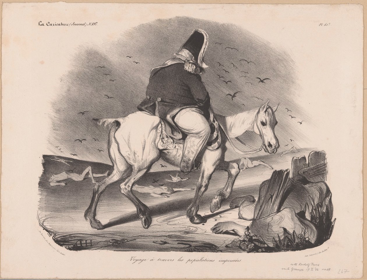 Karikatur von Louis-Philippe I., König von Frankreich, zu Pferd zwischen den Leichen von Honoré Daumier