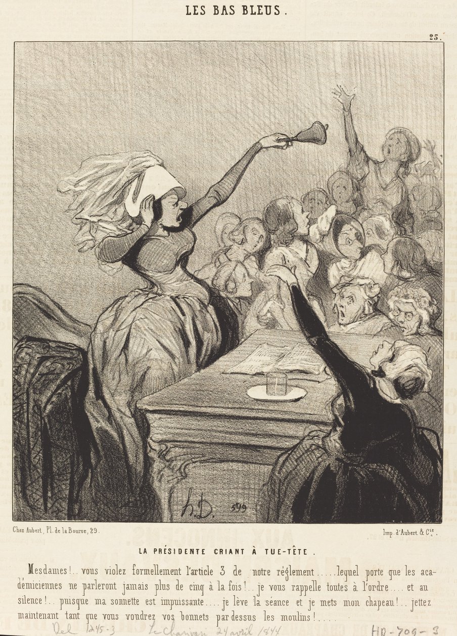 Die Präsidentin schreit aus vollem Hals: Meine Damen!... von Honoré Daumier