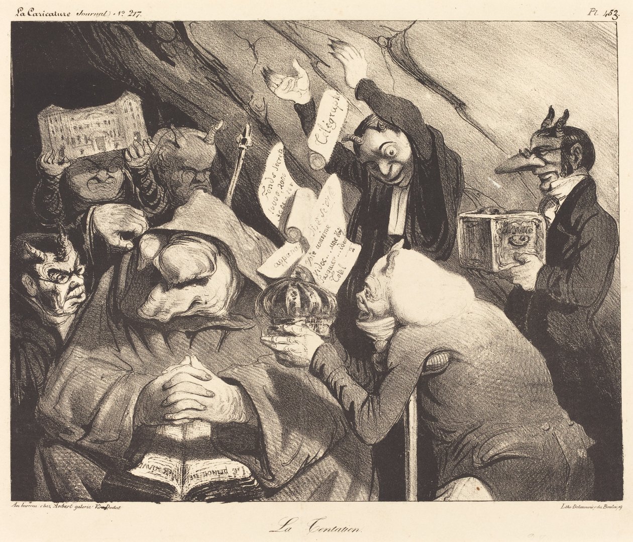 Die Versuchung, Parodie eines Gemäldes von Téniers von Honoré Daumier