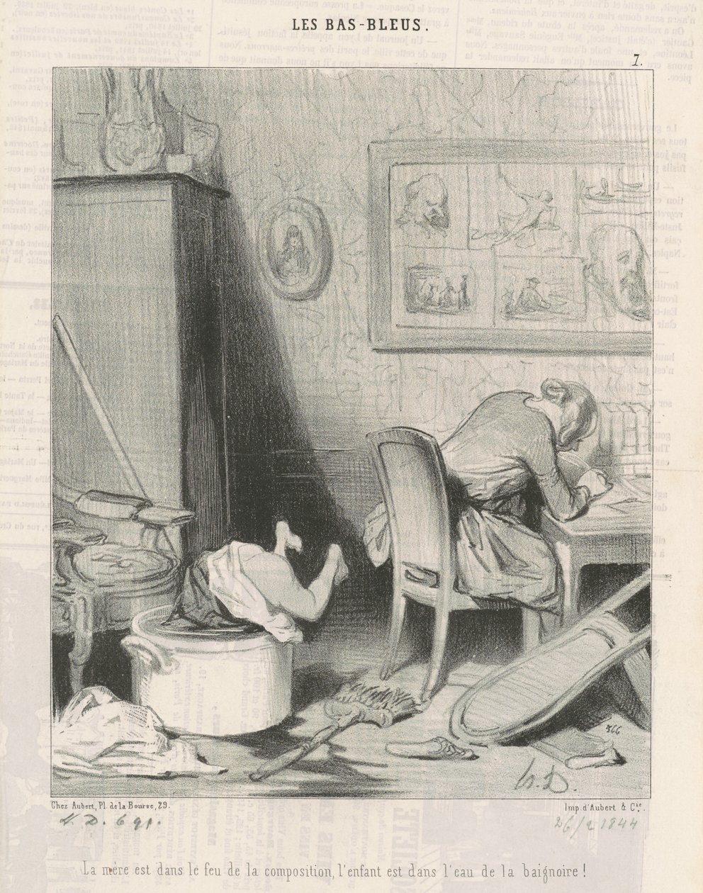 Die Mutter im Feuer der Komposition, das Kind im Wasser der Badewanne! von Honoré Daumier