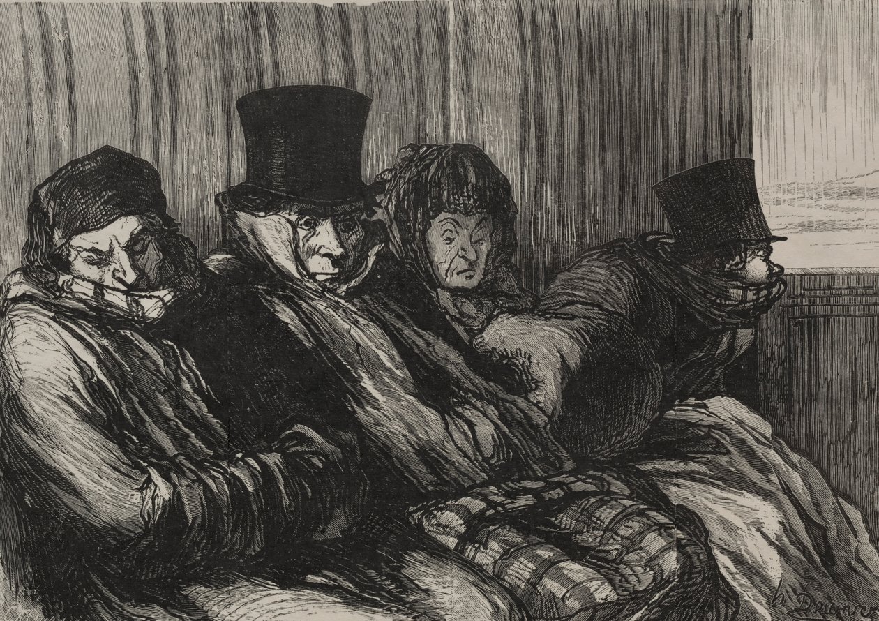 Die Eisenbahnen: Vergnügungszug: zehn Grade der Nacktheit und schlechter Laune von Honoré Daumier