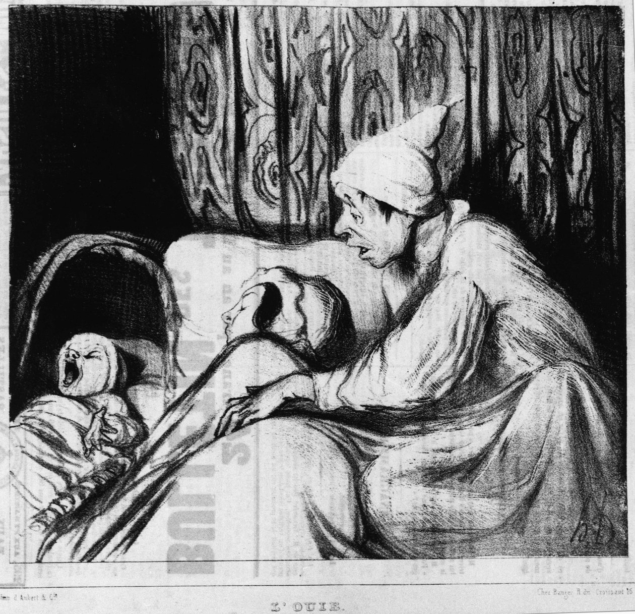 Das Gehör: Serie über die fünf Sinne, von Honore Daumier (1808-1879). „Charivari“ von Honoré Daumier