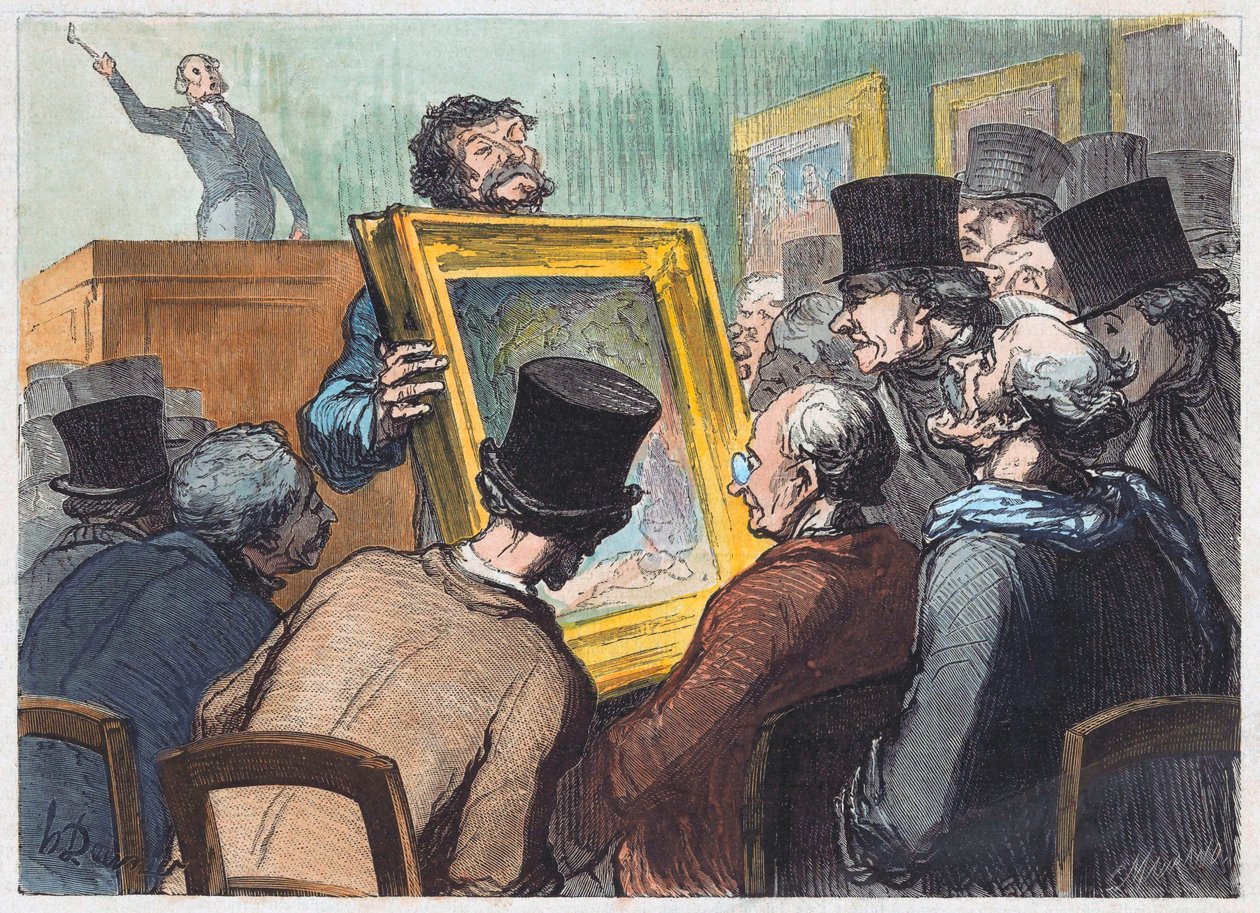 Liebhaber der Malerei bei einer Auktion im Hotel Bouillon von Honoré Daumier