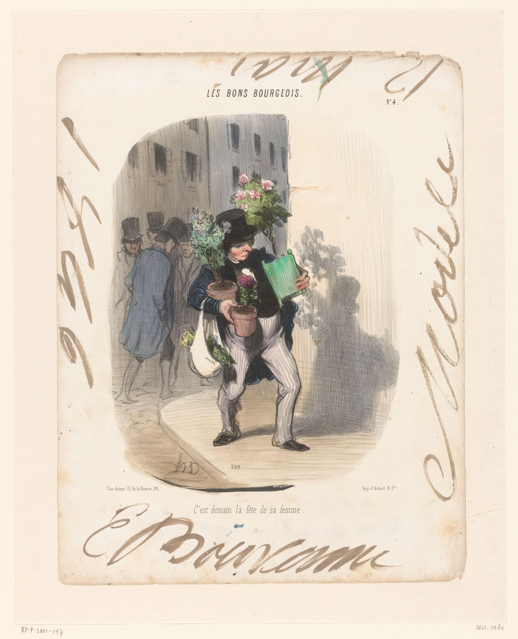 Mann bringt Pflanzen für seine Frau mit von Honoré Daumier
