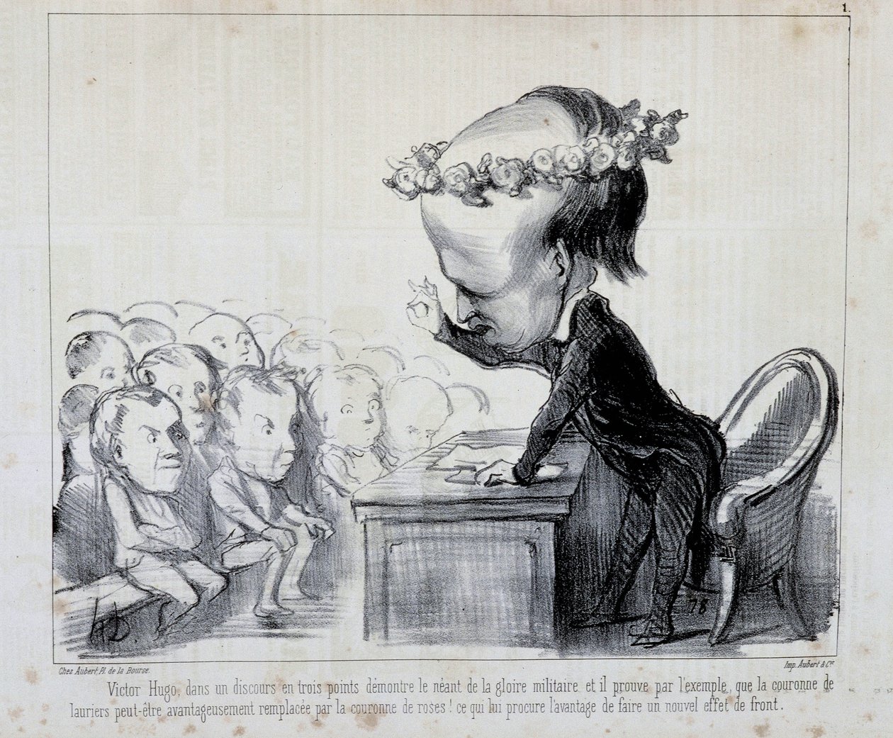 Erinnerungen an den Friedenskongress: Victor Hugo (Nr. 1 der Serie) - von Daumier, in „Charivari“ vom 06.09.1849 von Honoré Daumier
