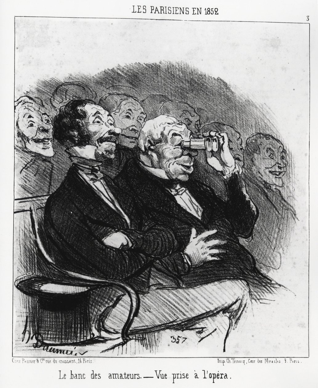 Pariser im Jahr 1852: die Bank der Amateure, Ansicht in der Oper. Illustration von Honore Daumier (1808-1879), veröffentlicht in den Nachrichten, „Charivari“, datiert 15. Januar von Honoré Daumier