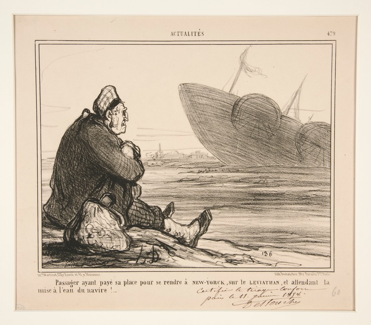 Passagier, der seinen Platz bezahlt hat, um nach New York zu reisen von Honoré Daumier