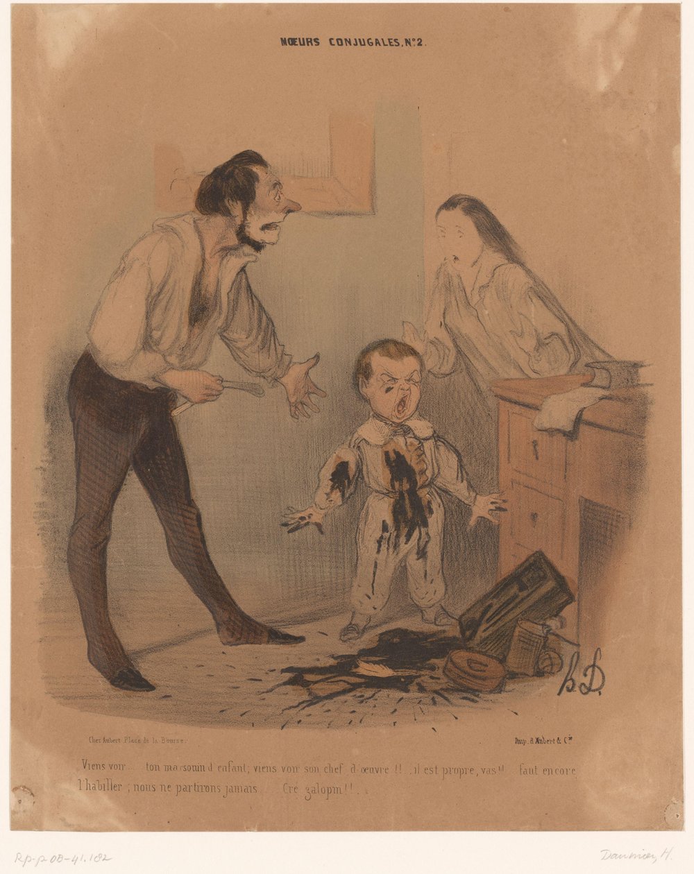 Kleinkind hat Tintenfass über seine Kleidung geschüttet von Honoré Daumier