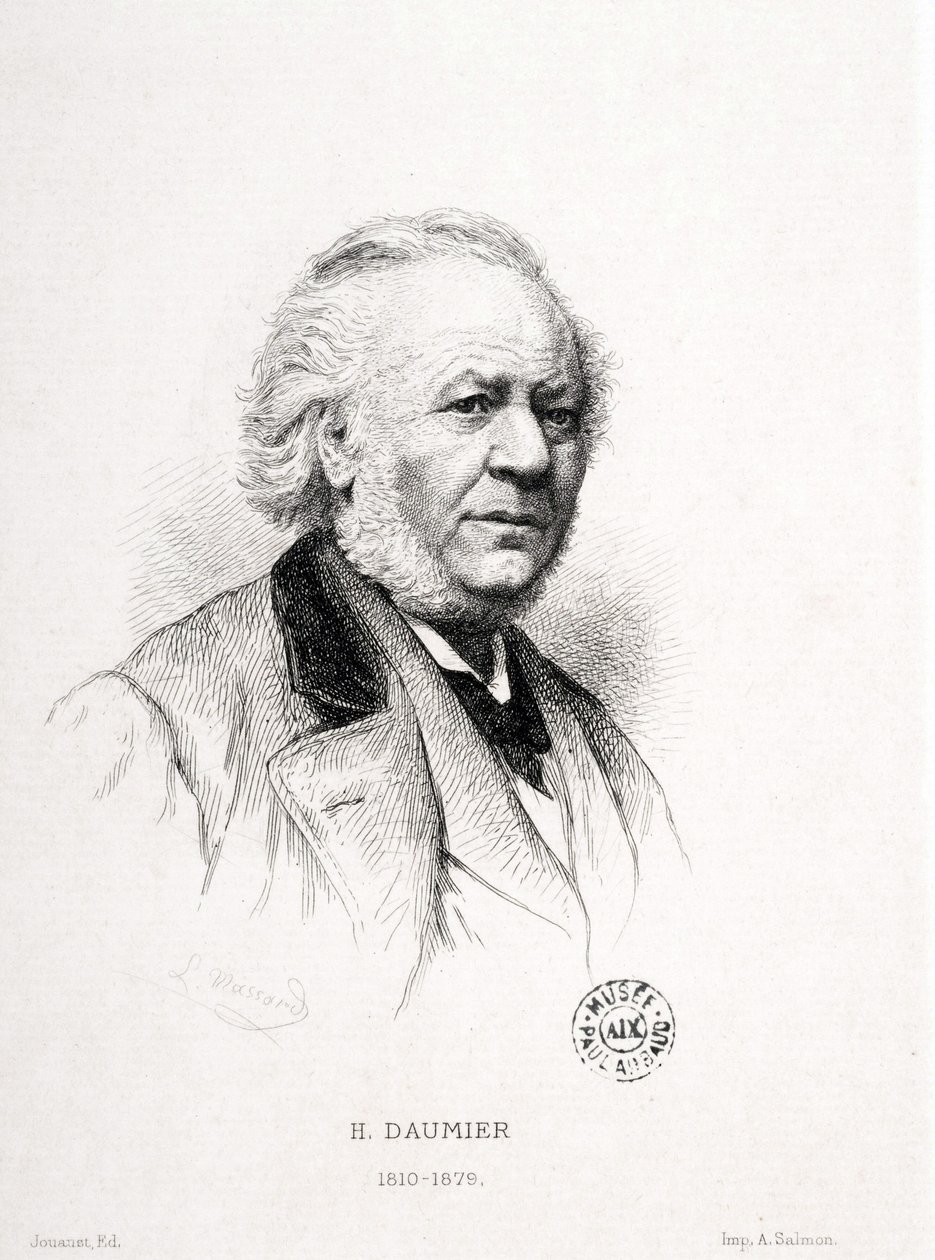 Porträt von Honore Daumier (1808-1879), französischer Graveur, Maler und Bildhauer. Massard-Gravur. Dim: 15x11,5cm. Arbaud Museum. von Honoré Daumier