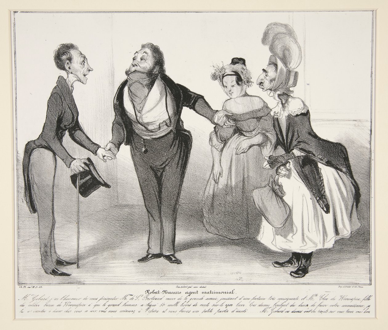Robert-Macaire Heiratsvermittler, Platte 16 aus der Serie Caricaturana, aus dem Album Les Robert Macaires von Honoré Daumier