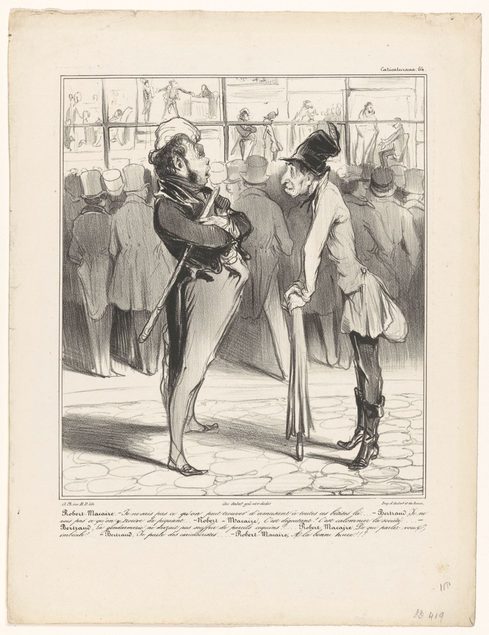 Robert-Macaire im Gespräch mit Bertrand vor dem Schaufenster eines Druckhandels von Honoré Daumier