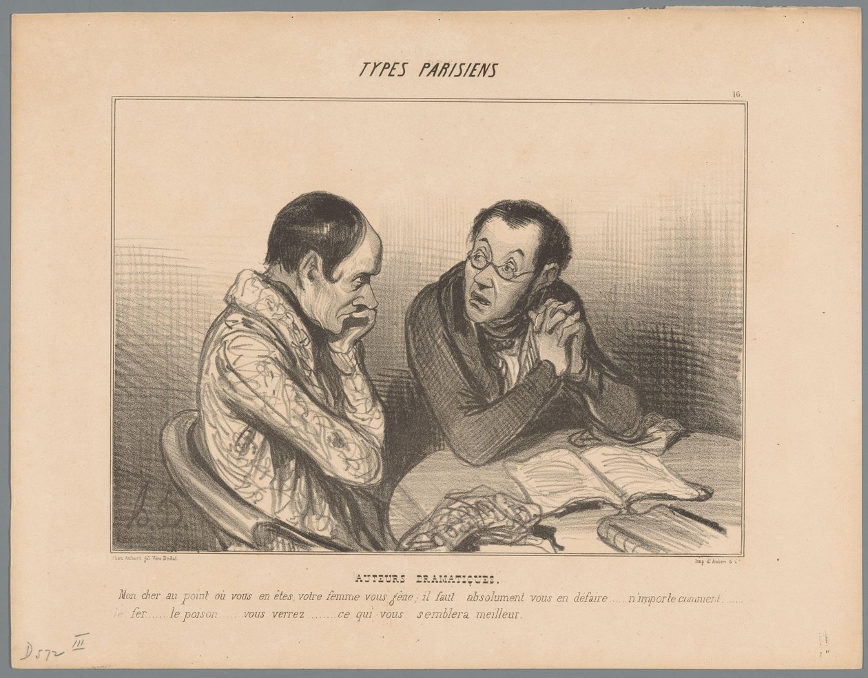 Schriftsteller rät Kollegen, sich von seiner Frau zu trennen Auteurs dramatiques Pariser Typen Types Parisiens von Honoré Daumier