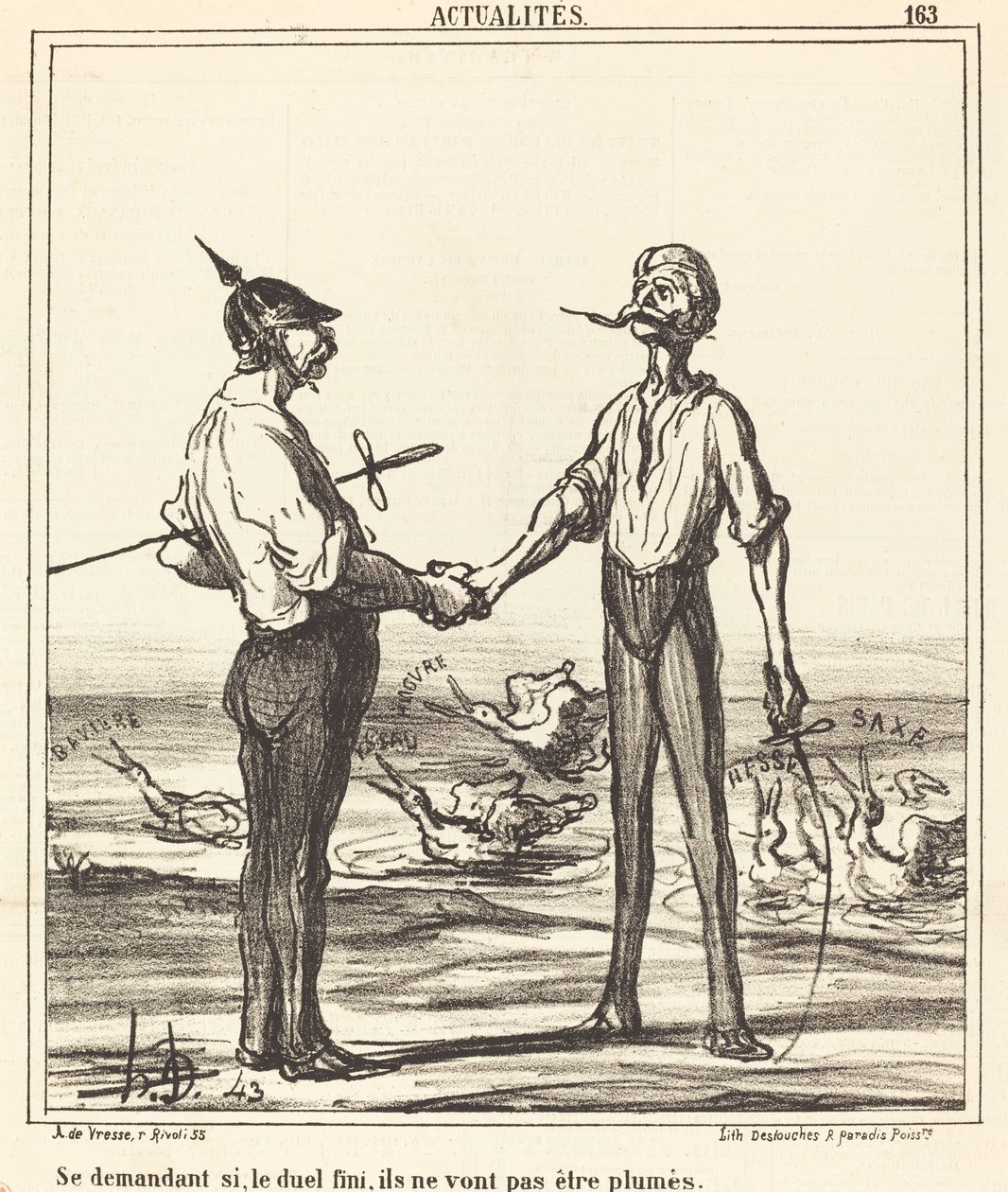 Fragend, ob sie, nachdem das Duell beendet ist, nicht gerupft werden von Honoré Daumier