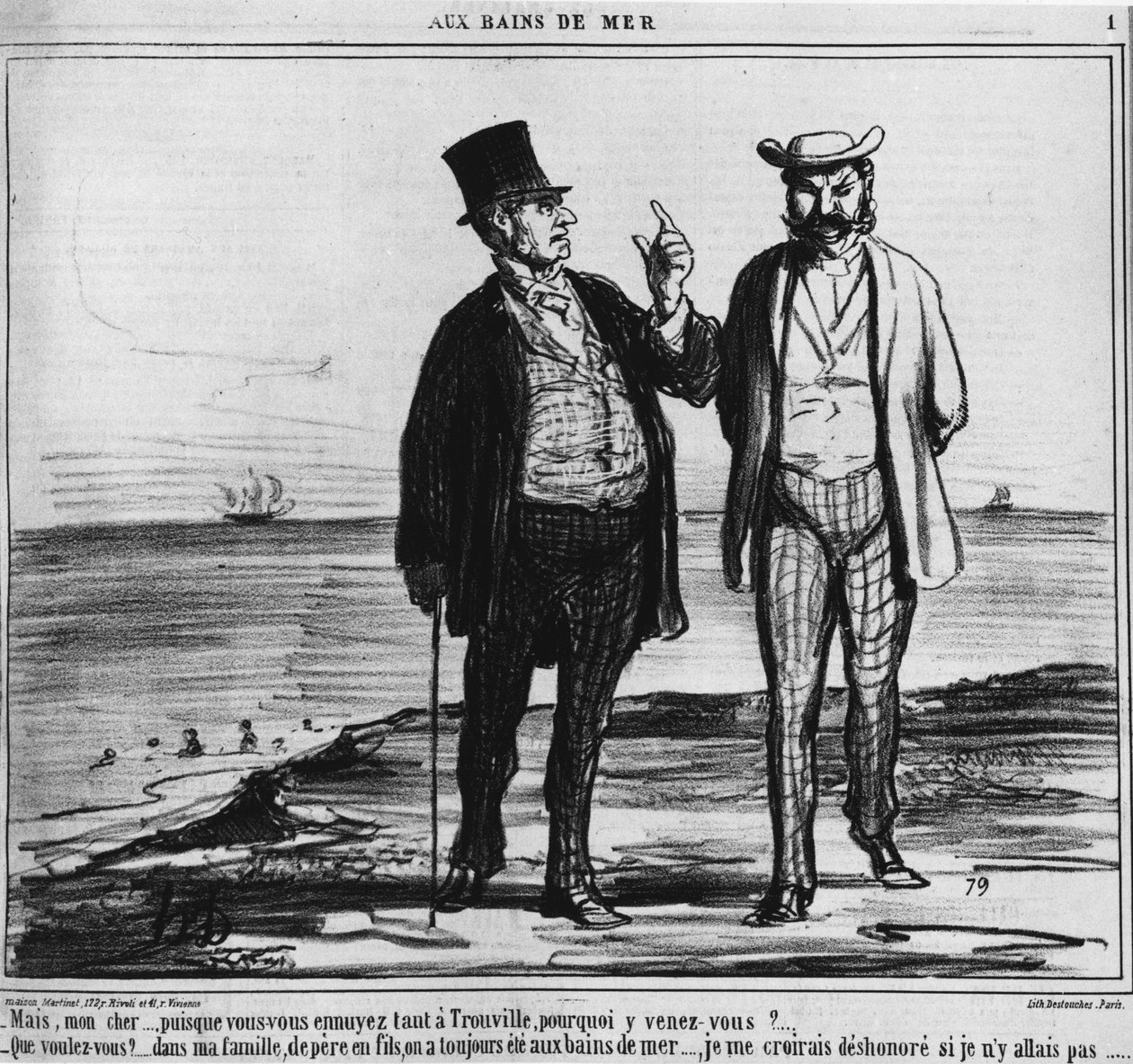 Seebäder: Pariser am Strand von Trouville - von Honore Daumier, in „Charivari“ vom 25.08.1859 von Honoré Daumier
