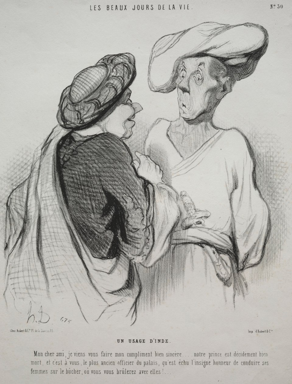 Die schönen Tage des Lebens, Platte 30: Ein indischer Brauch, 1844 von Honoré Daumier